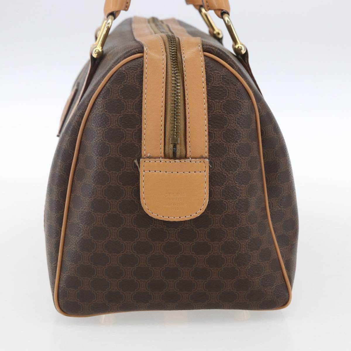 CELINE Macadam Canvas Boston Bag PVC Leather Brown Gold Auth ki6313