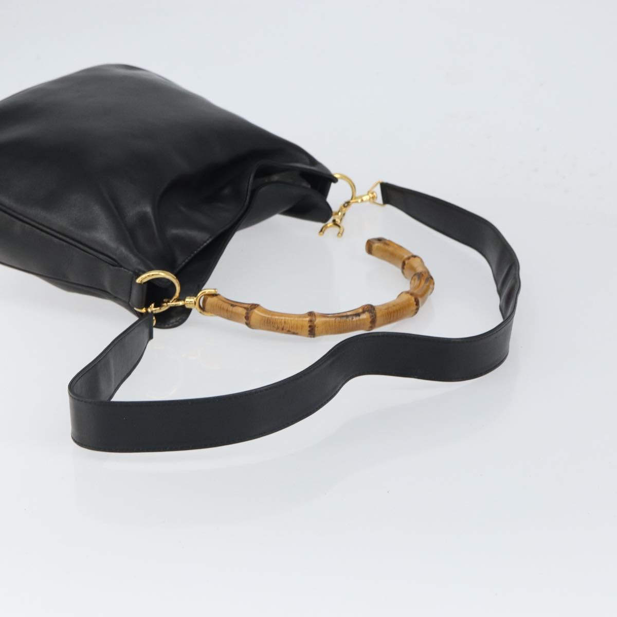 GUCCI Bamboo Shoulder Bag Leather 2way Black Gold 001 2113 1638 Auth ki6316
