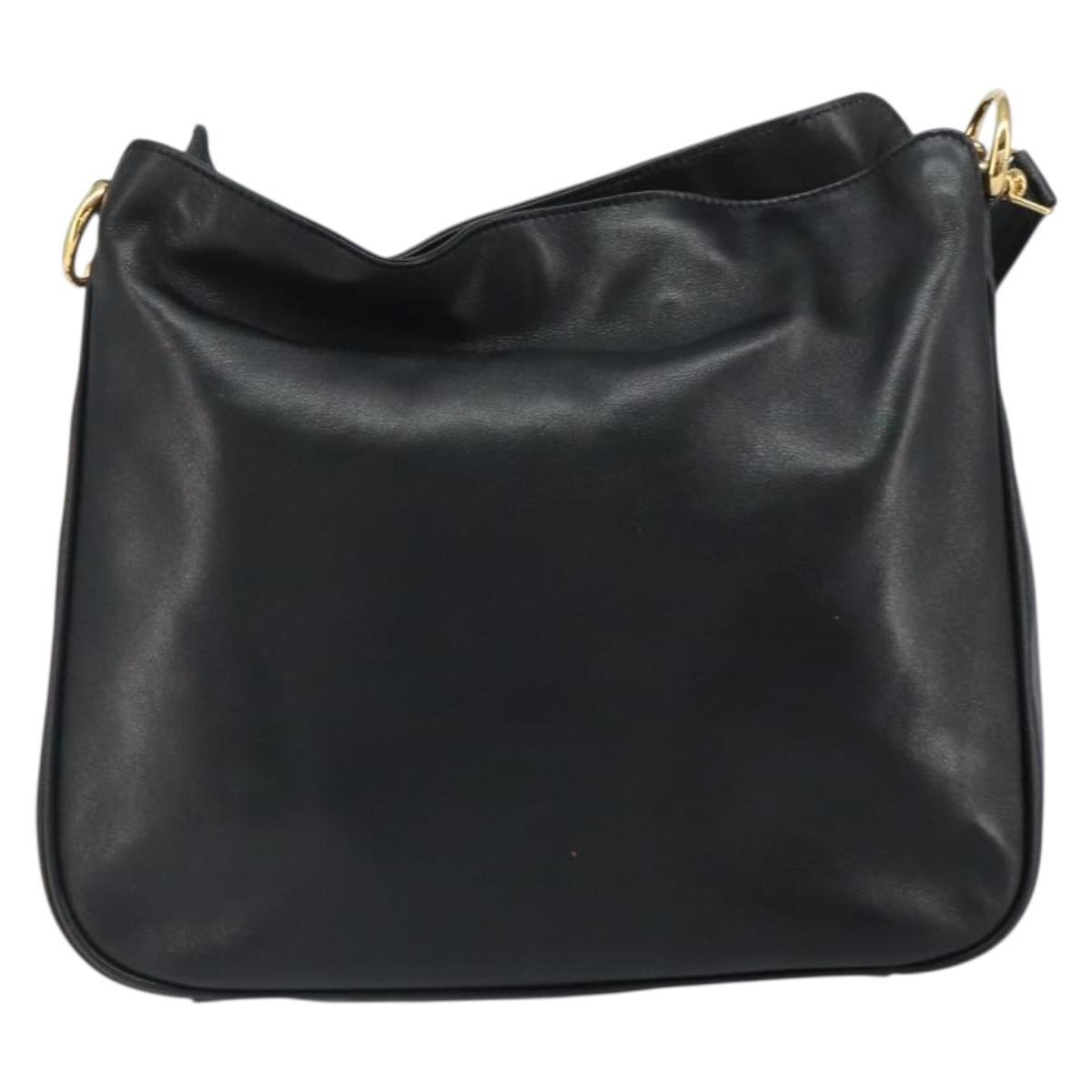 GUCCI Bamboo Shoulder Bag Leather 2way Black Gold 001 2113 1638 Auth ki6316