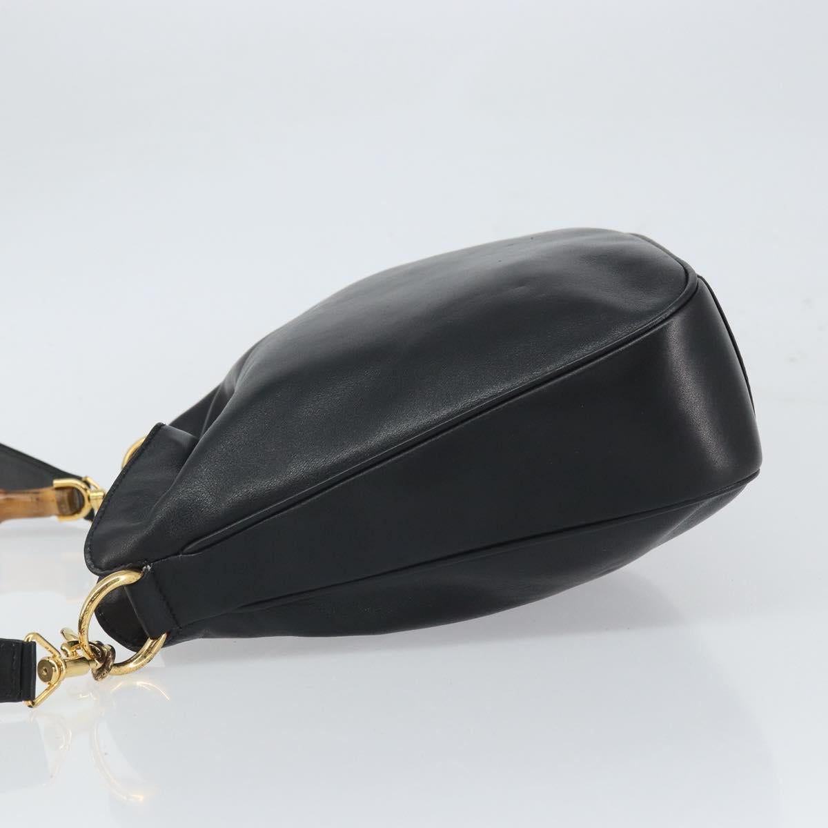 GUCCI Bamboo Shoulder Bag Leather 2way Black Gold 001 2113 1638 Auth ki6316