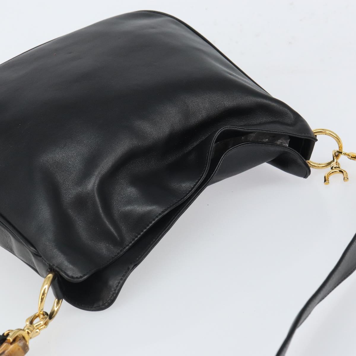GUCCI Bamboo Shoulder Bag Leather 2way Black Gold 001 2113 1638 Auth ki6316