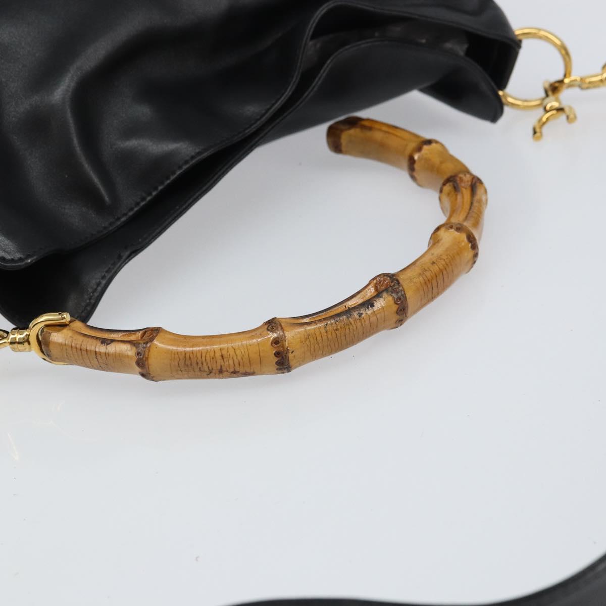 GUCCI Bamboo Shoulder Bag Leather 2way Black Gold 001 2113 1638 Auth ki6316