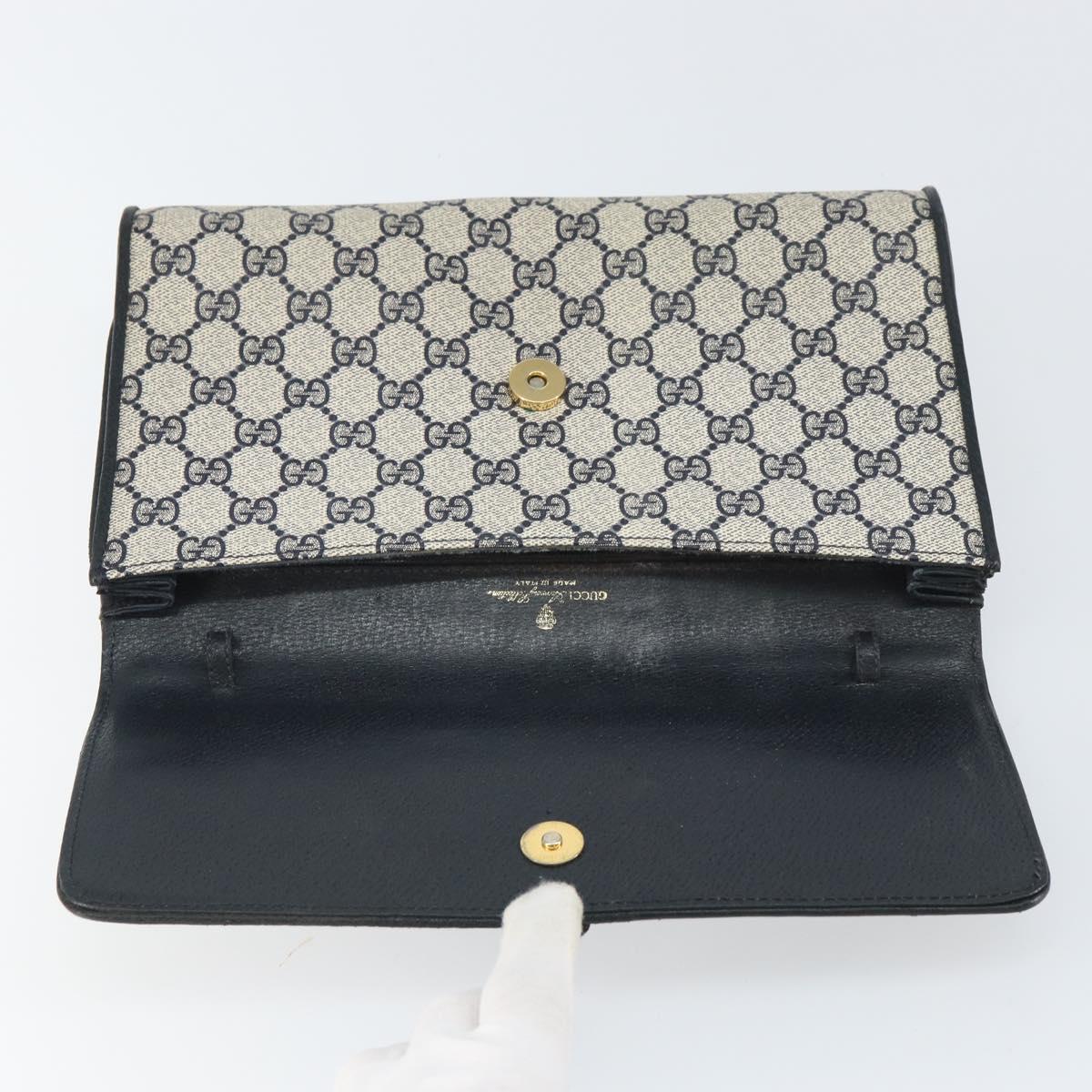 GUCCI GG Supreme Clutch Bag PVC Navy Gold 89 01 006 Auth ki6318