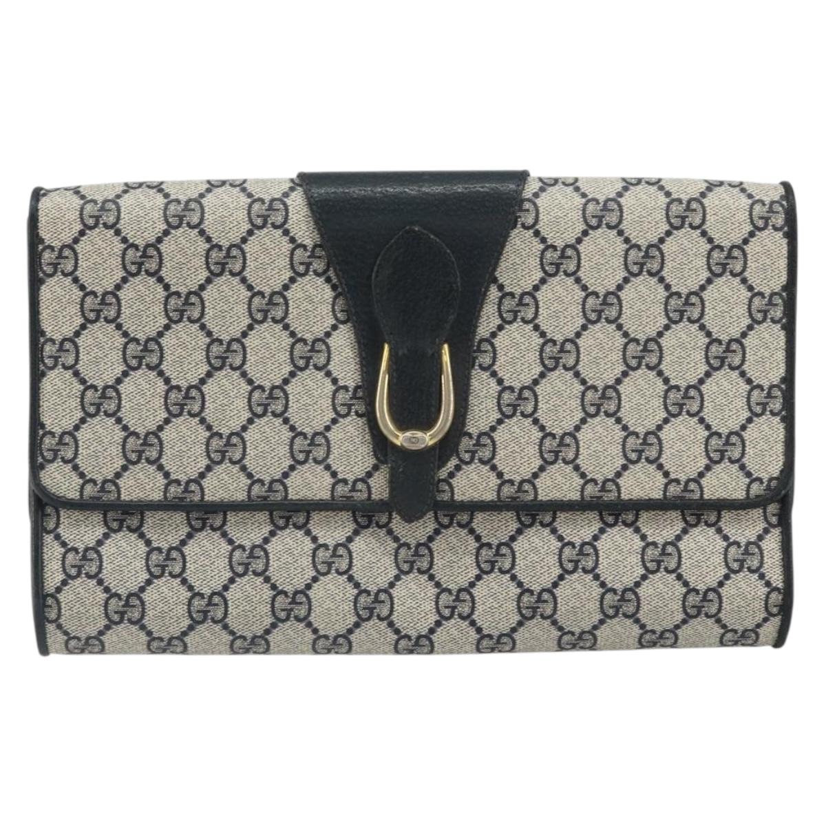 GUCCI GG Supreme Clutch Bag PVC Navy Gold 89 01 006 Auth ki6318