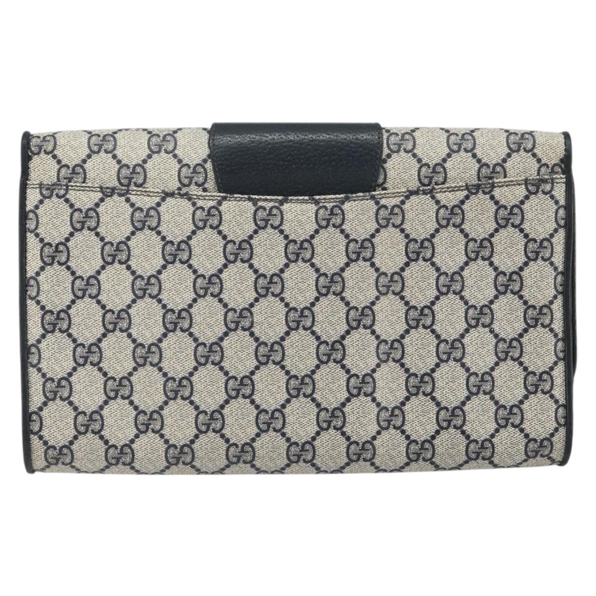 GUCCI GG Supreme Clutch Bag PVC Navy Gold 89 01 006 Auth ki6318
