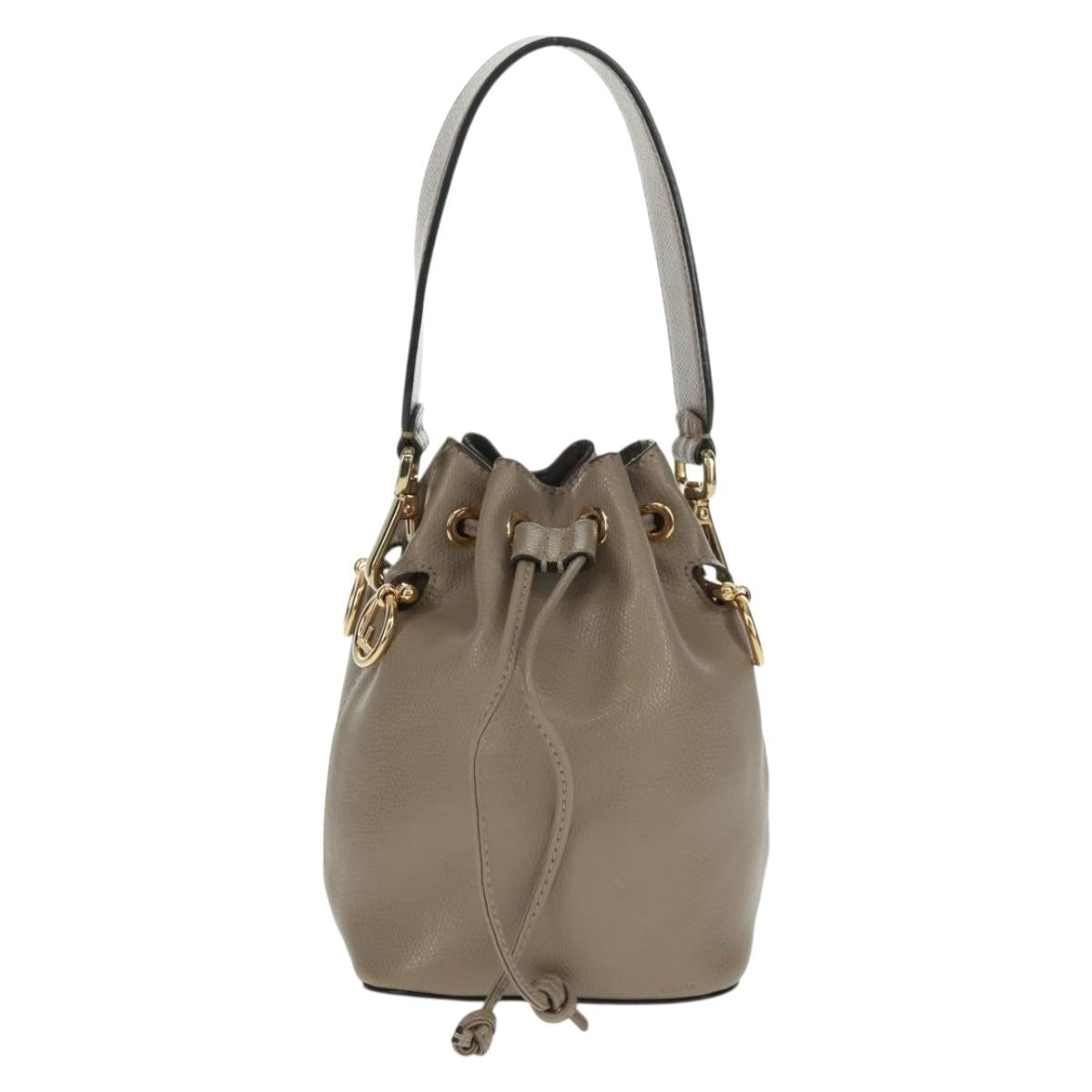 FENDI Hand Bag Leather Gray Gold Auth ki6319