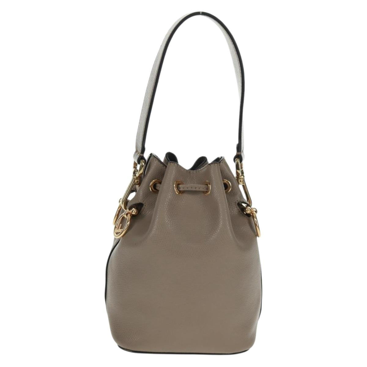 FENDI Hand Bag Leather Gray Gold Auth ki6319