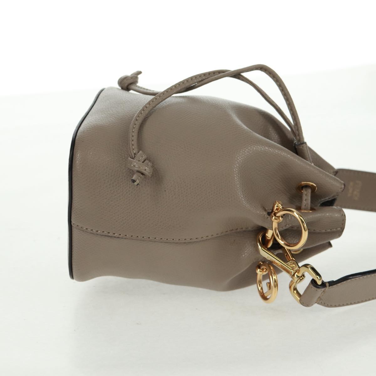 FENDI Hand Bag Leather Gray Gold Auth ki6319