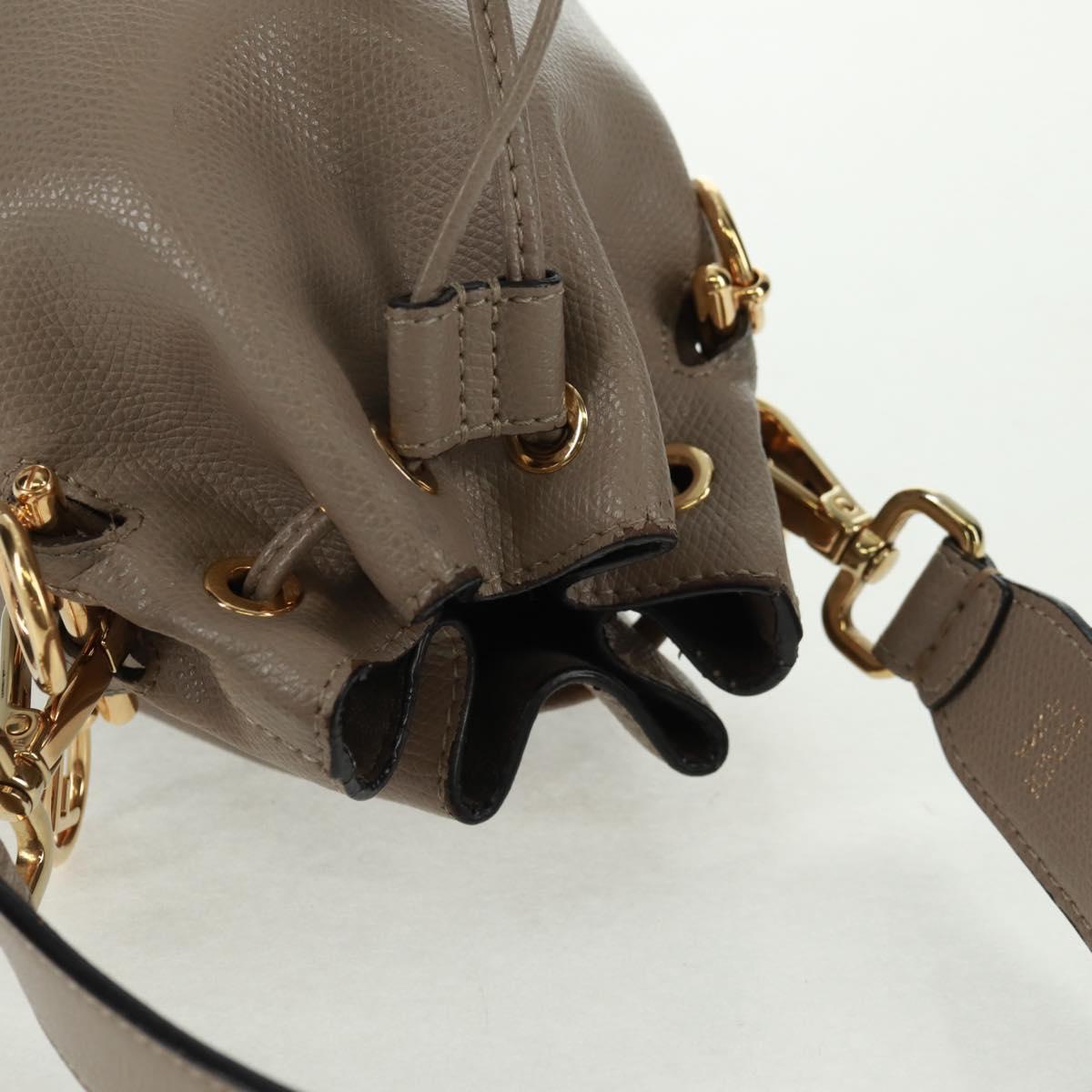 FENDI Hand Bag Leather Gray Gold Auth ki6319
