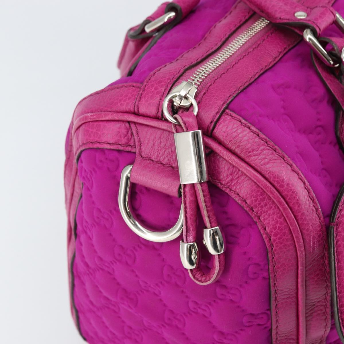 GUCCI GG Canvas Boston Bag Nylon Leather Pink Silver Auth ki6320