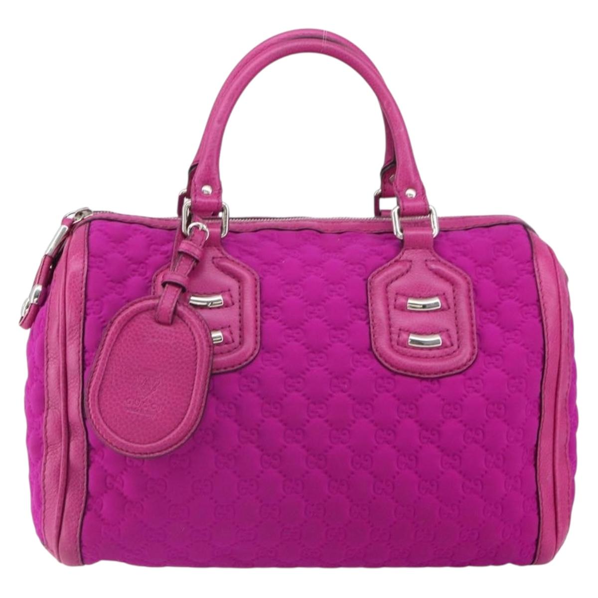 GUCCI GG Canvas Boston Bag Nylon Leather Pink Silver Auth ki6320