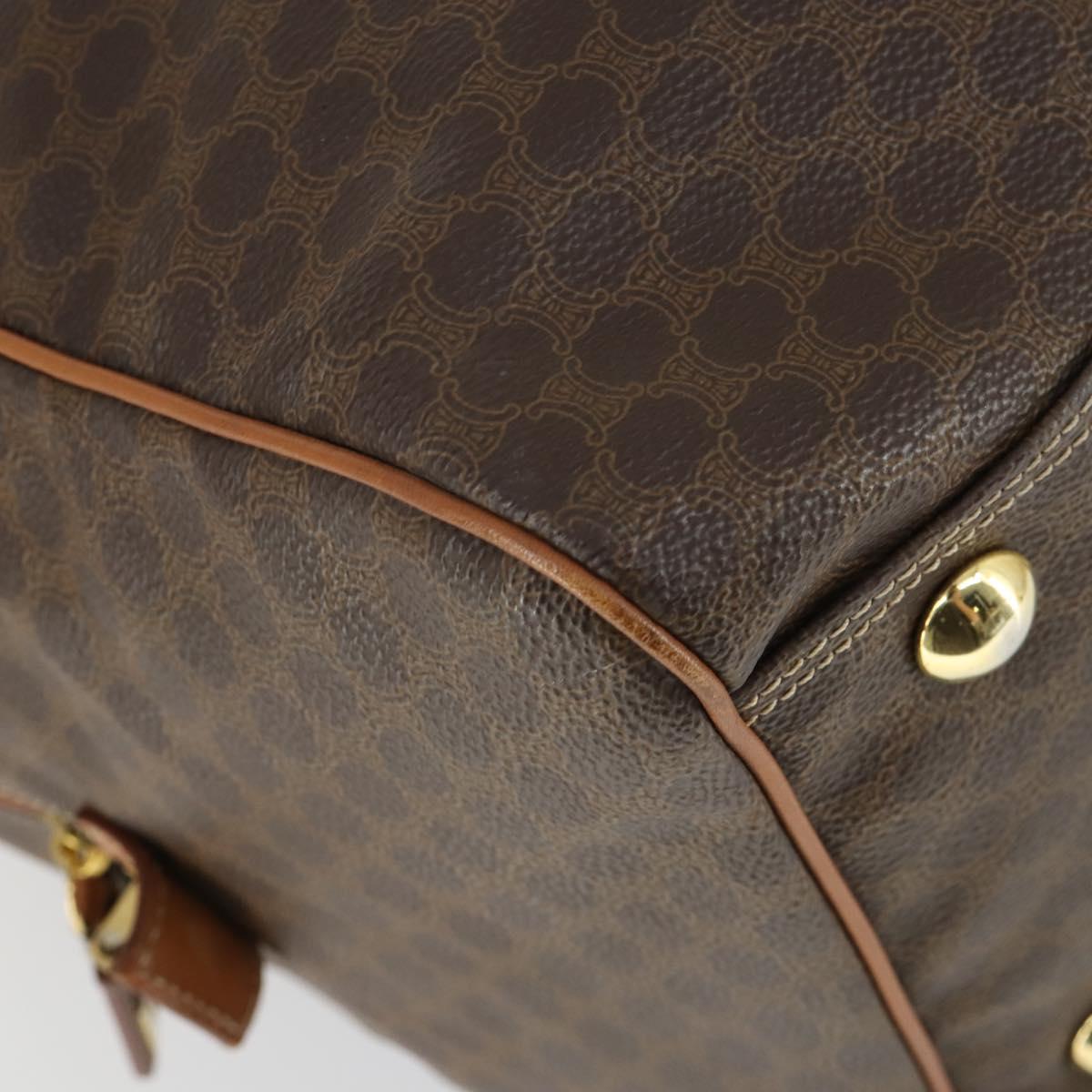 CELINE Macadam Canvas Boston Bag PVC Leather Brown Gold Auth ki6323