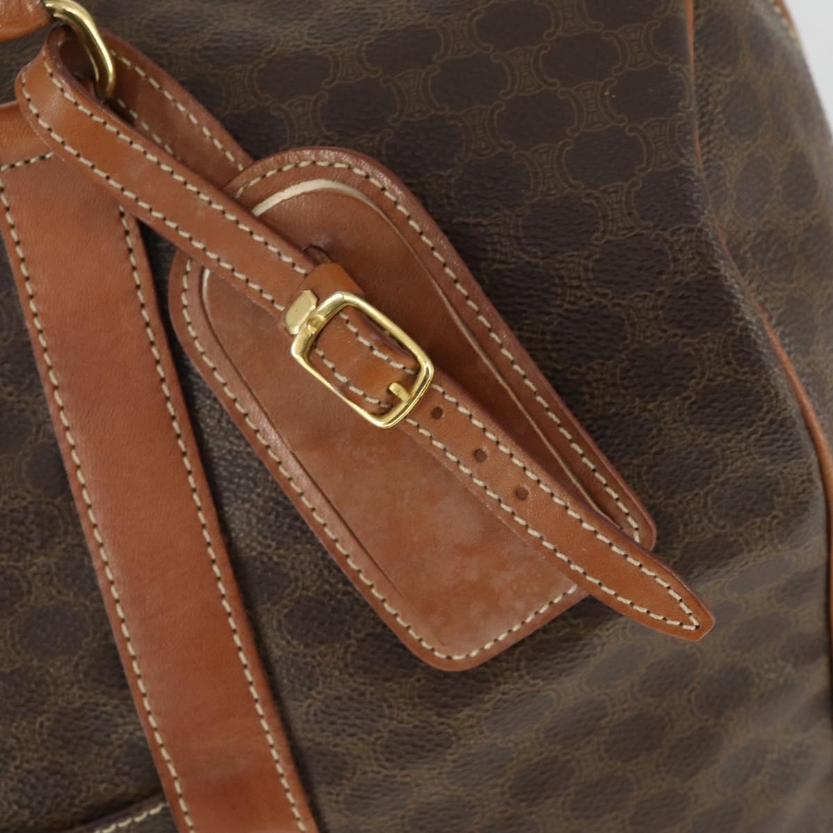 CELINE Macadam Canvas Boston Bag PVC Leather Brown Gold Auth ki6323