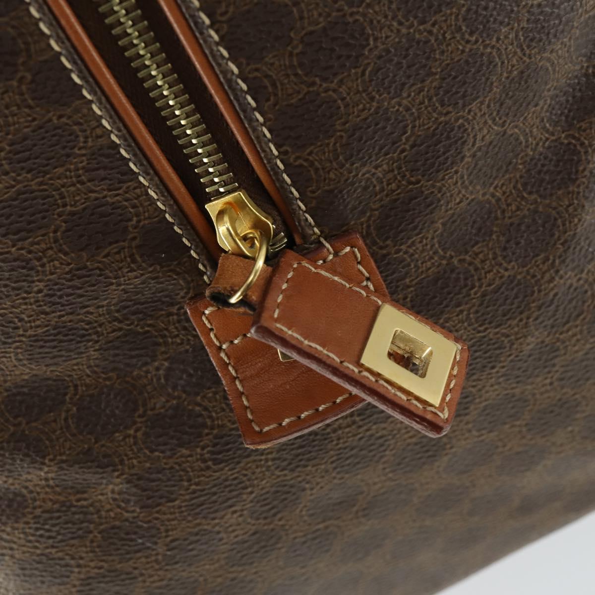 CELINE Macadam Canvas Boston Bag PVC Leather Brown Gold Auth ki6323