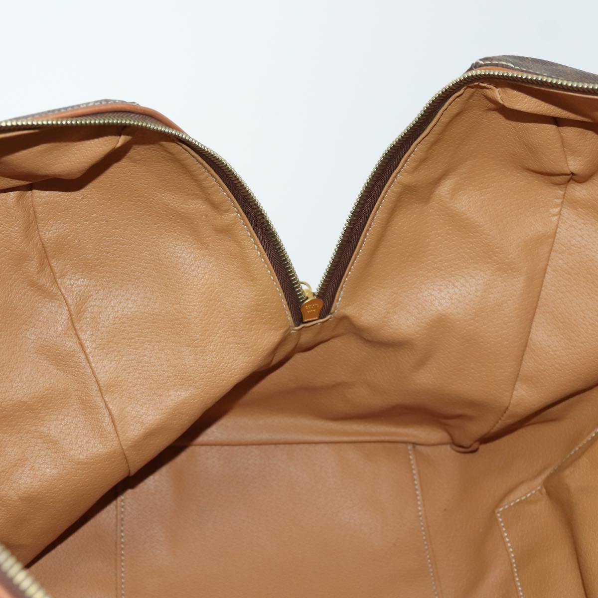 CELINE Macadam Canvas Boston Bag PVC Leather Brown Gold Auth ki6323