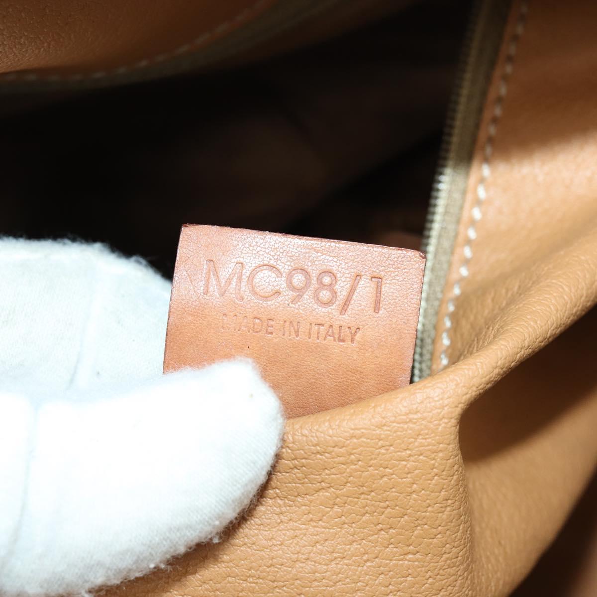 CELINE Macadam Canvas Boston Bag PVC Leather Brown Gold Auth ki6323