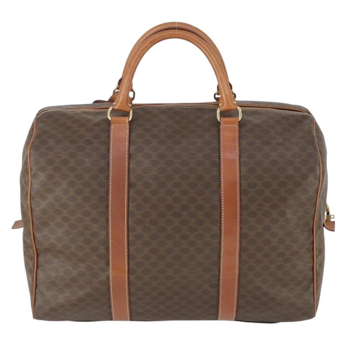 CELINE Macadam Canvas Boston Bag PVC Leather Brown Gold Auth ki6323