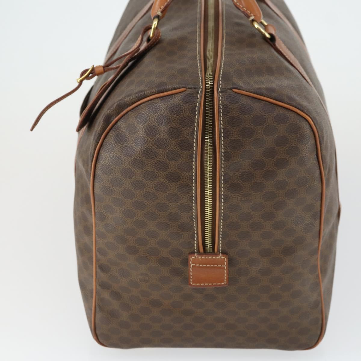 CELINE Macadam Canvas Boston Bag PVC Leather Brown Gold Auth ki6323