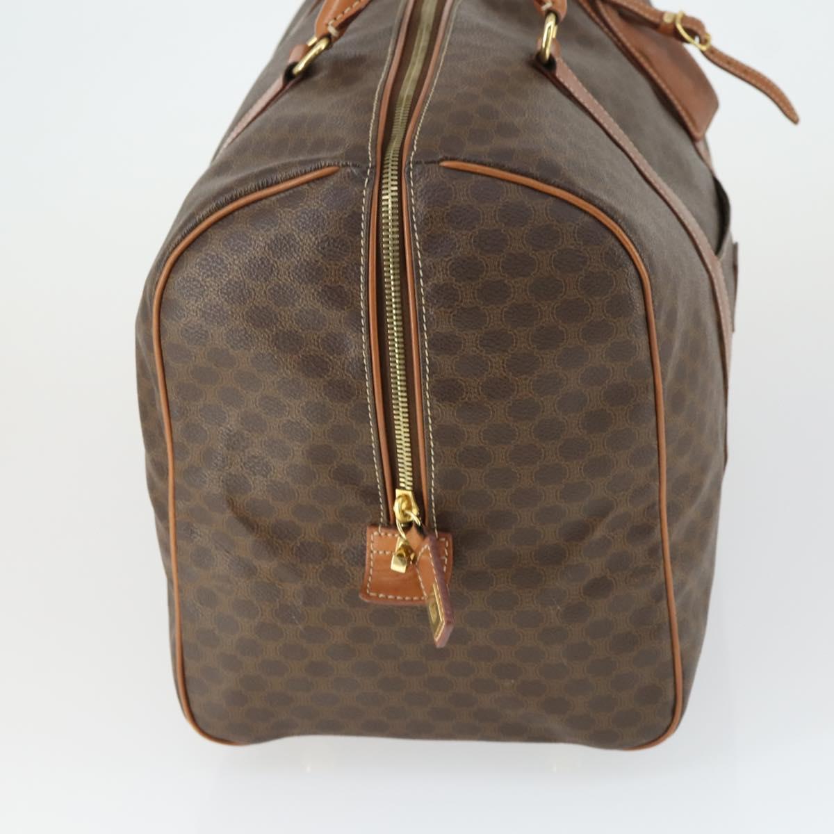 CELINE Macadam Canvas Boston Bag PVC Leather Brown Gold Auth ki6323