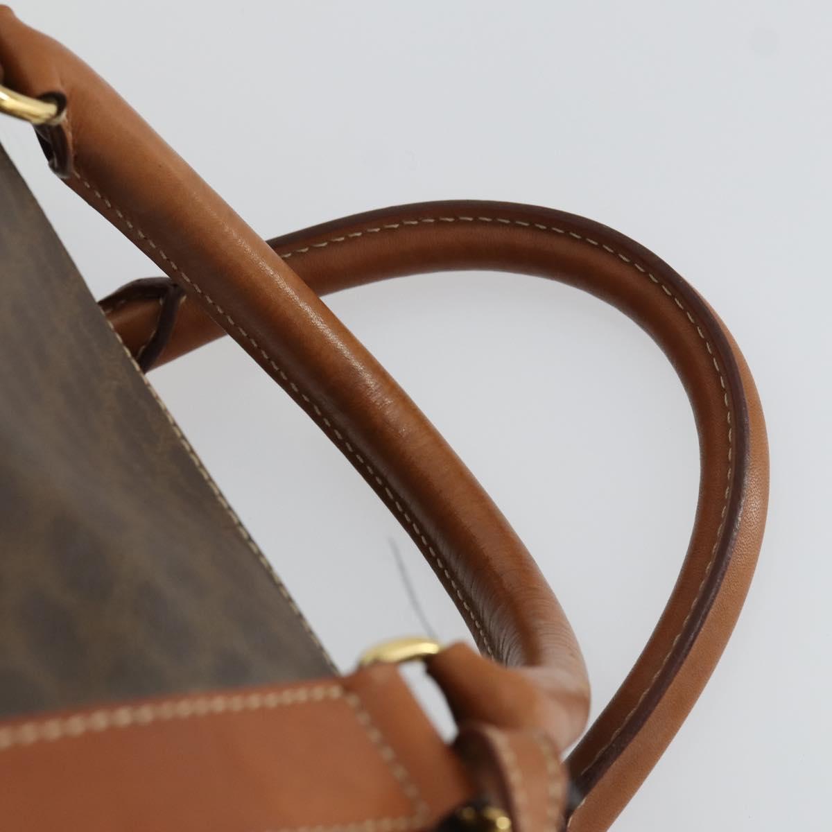 CELINE Macadam Canvas Boston Bag PVC Leather Brown Gold Auth ki6323