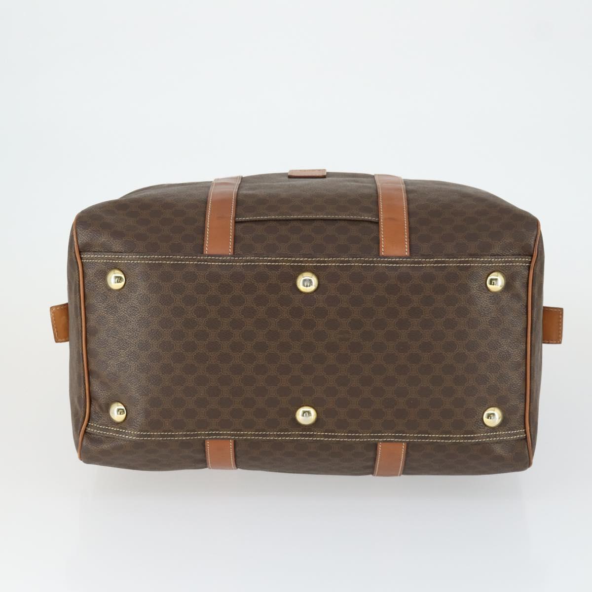 CELINE Macadam Canvas Boston Bag PVC Leather Brown Gold Auth ki6323