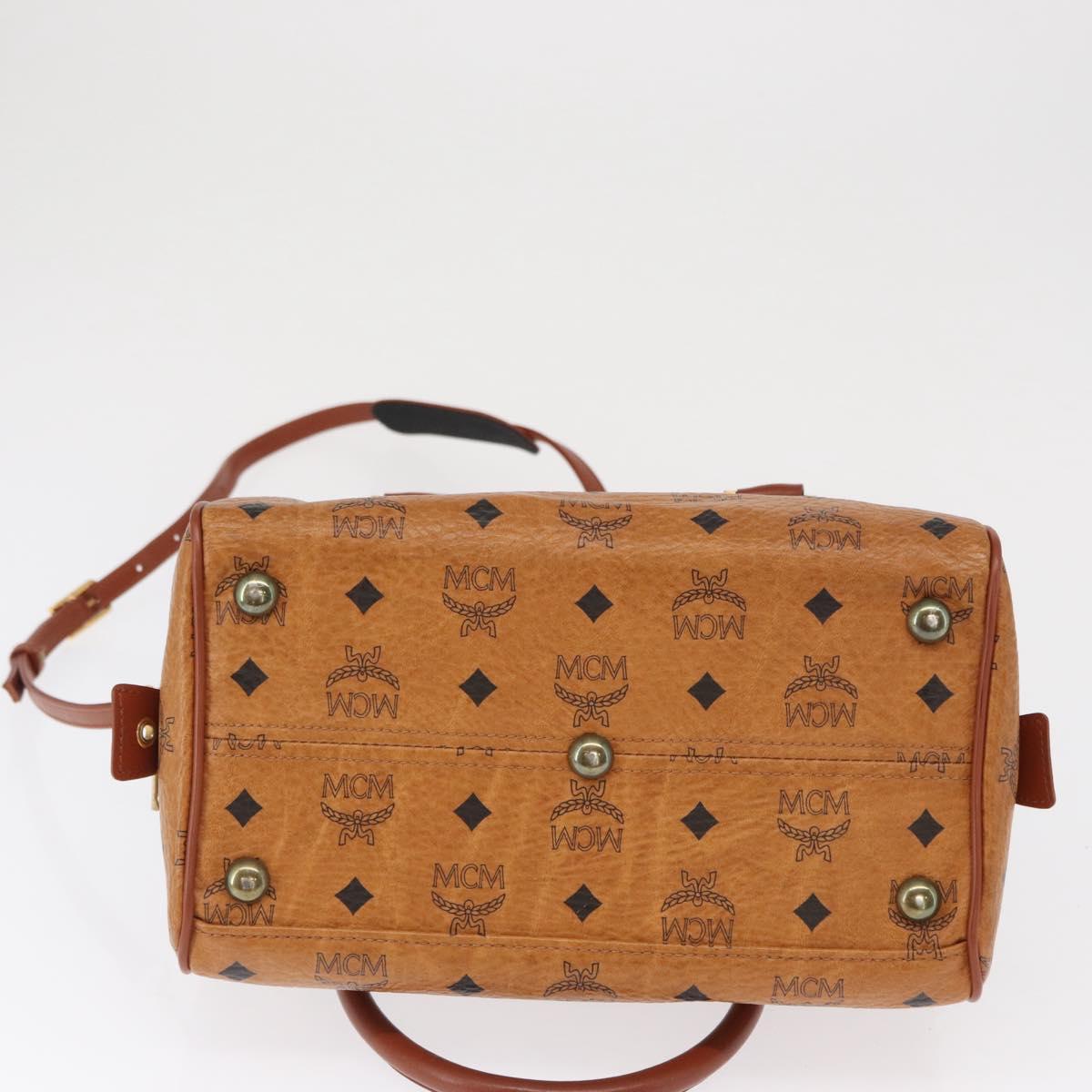 MCM Logogram Vicetos Boston Bag PVC 2way Brown Gold Auth ki6324