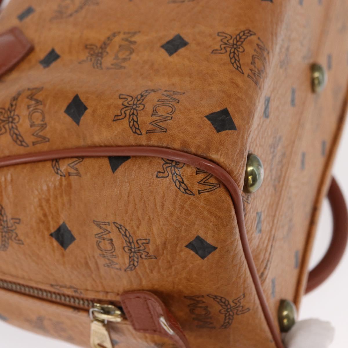 MCM Logogram Vicetos Boston Bag PVC 2way Brown Gold Auth ki6324