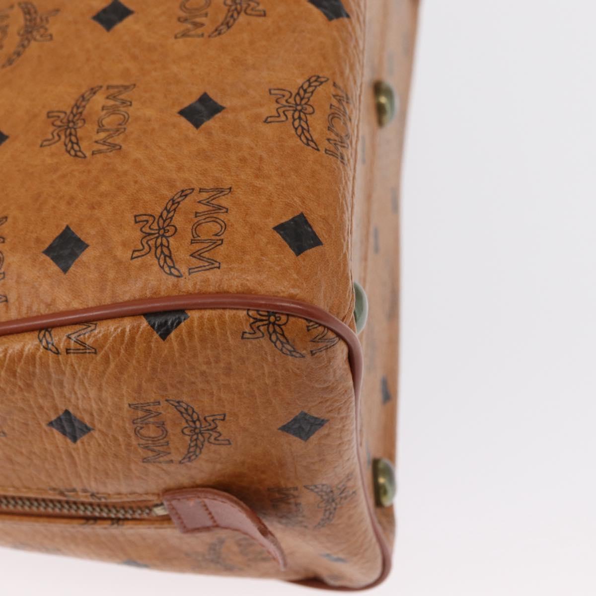 MCM Logogram Vicetos Boston Bag PVC 2way Brown Gold Auth ki6324