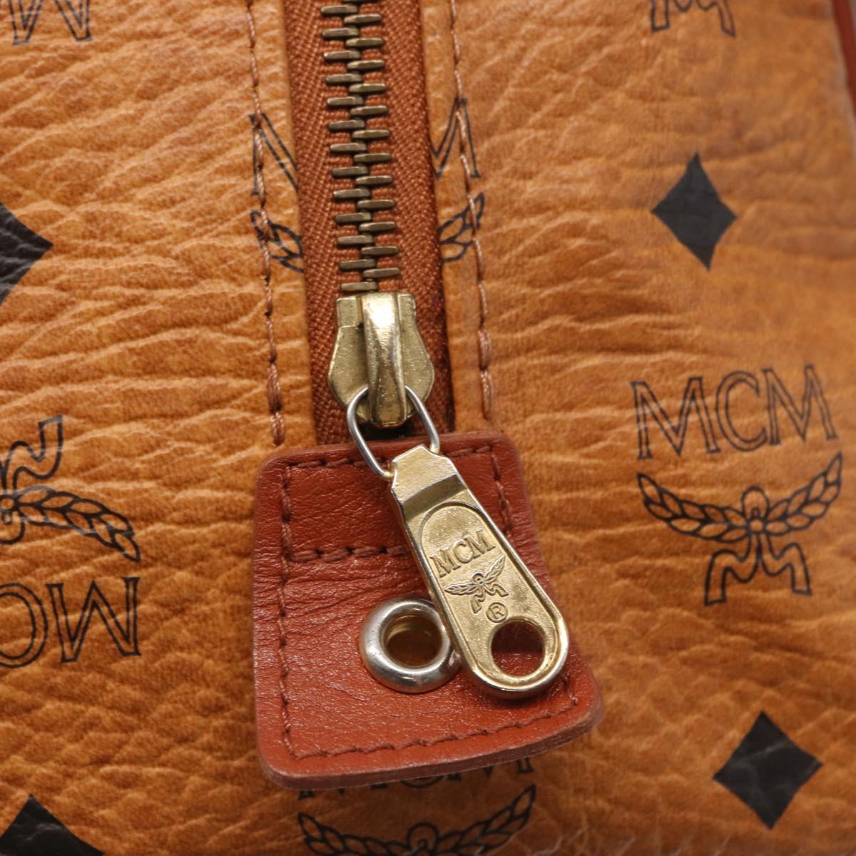 MCM Logogram Vicetos Boston Bag PVC 2way Brown Gold Auth ki6324