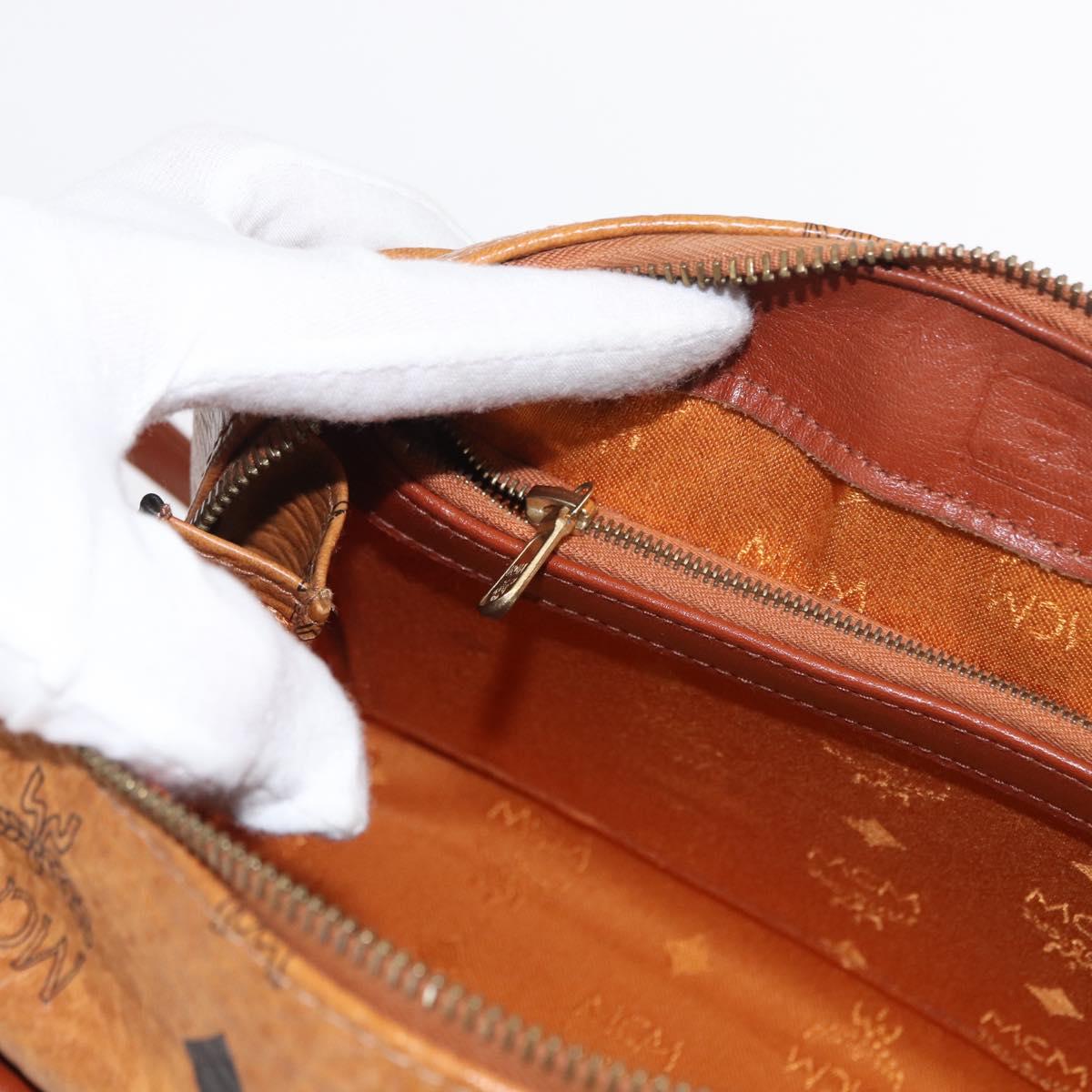 MCM Logogram Vicetos Boston Bag PVC 2way Brown Gold Auth ki6324
