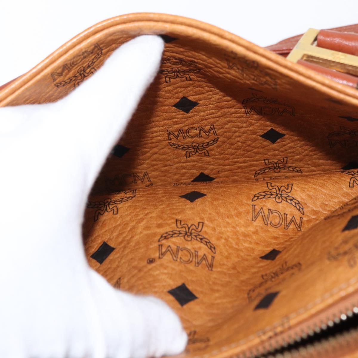 MCM Logogram Vicetos Boston Bag PVC 2way Brown Gold Auth ki6324