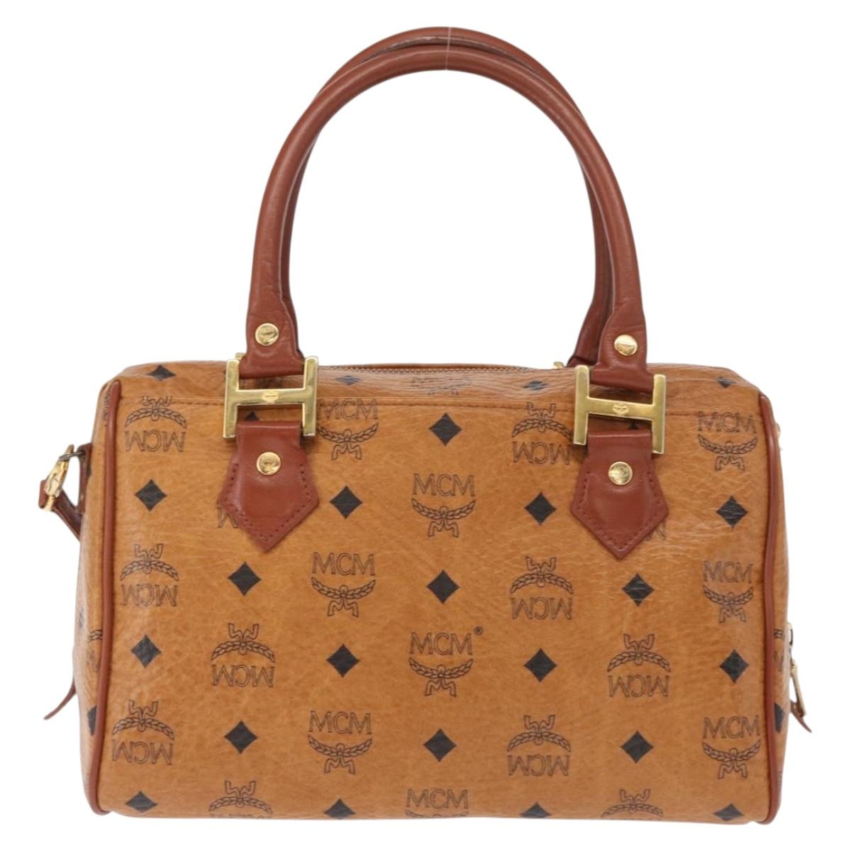 MCM Logogram Vicetos Boston Bag PVC 2way Brown Gold Auth ki6324