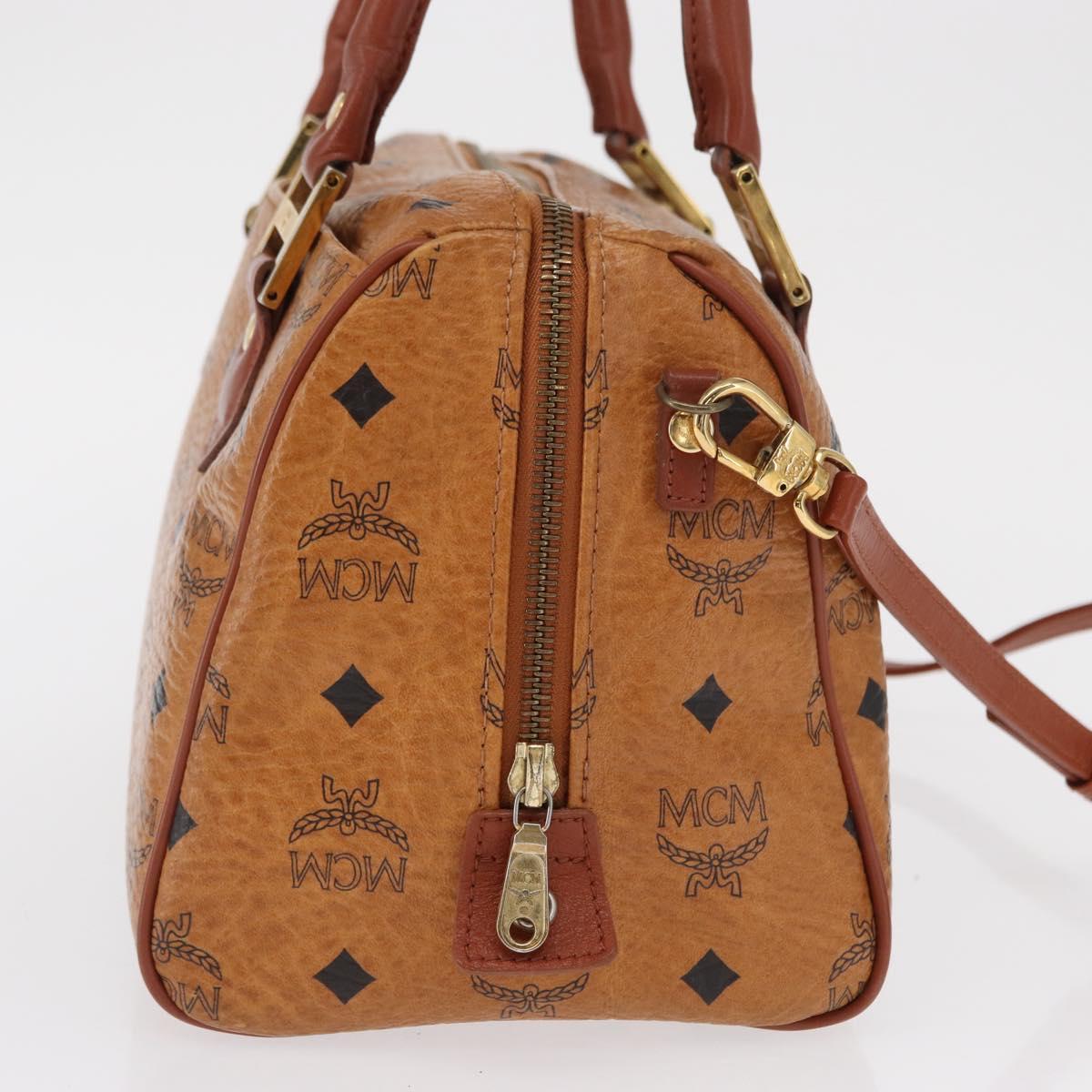 MCM Logogram Vicetos Boston Bag PVC 2way Brown Gold Auth ki6324