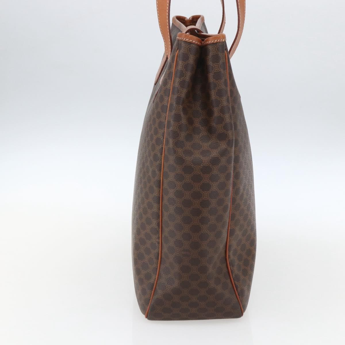 CELINE Macadam Canvas Triomphe Tote Bag PVC Leather Brown Gold Auth ki6337