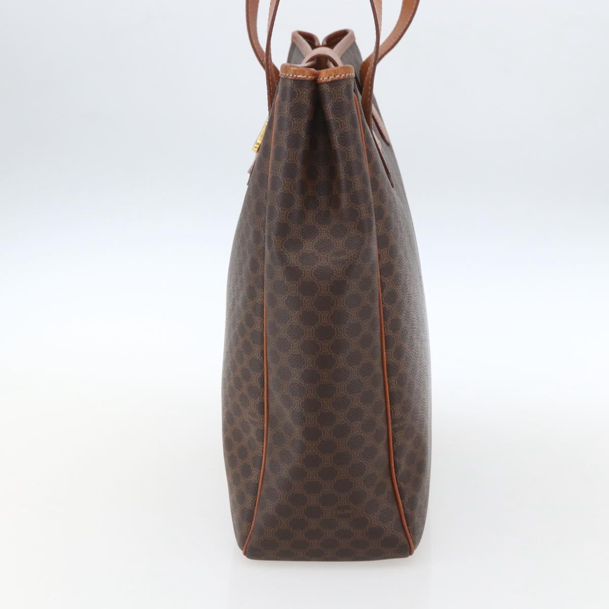CELINE Macadam Canvas Triomphe Tote Bag PVC Leather Brown Gold Auth ki6337