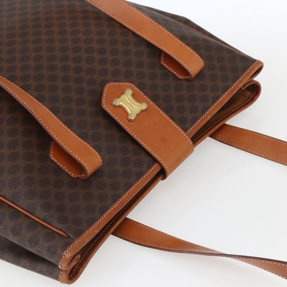 CELINE Macadam Canvas Triomphe Tote Bag PVC Leather Brown Gold Auth ki6337