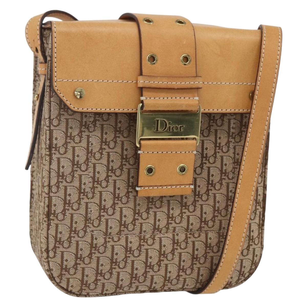 Christian Dior Trotter Canvas Street chic Shoulder Bag Beige Gold Auth ki6338