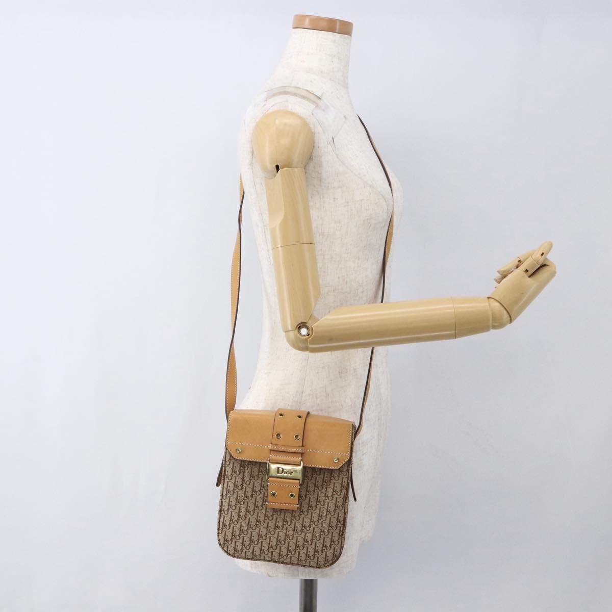 Christian Dior Trotter Canvas Street chic Shoulder Bag Beige Gold Auth ki6338