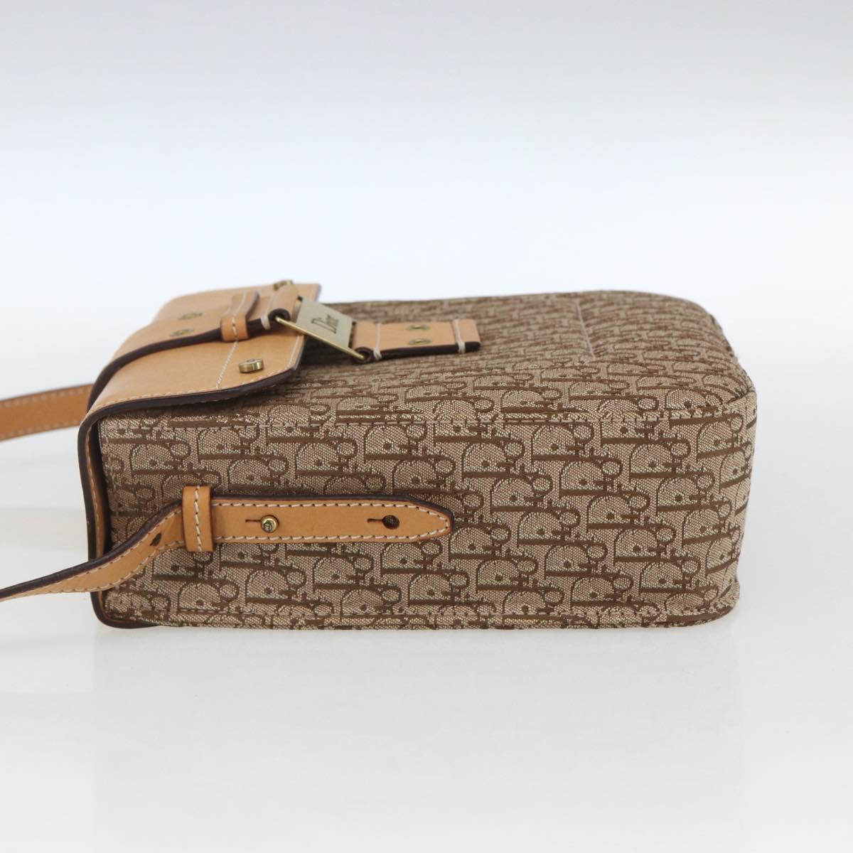 Christian Dior Trotter Canvas Street chic Shoulder Bag Beige Gold Auth ki6338