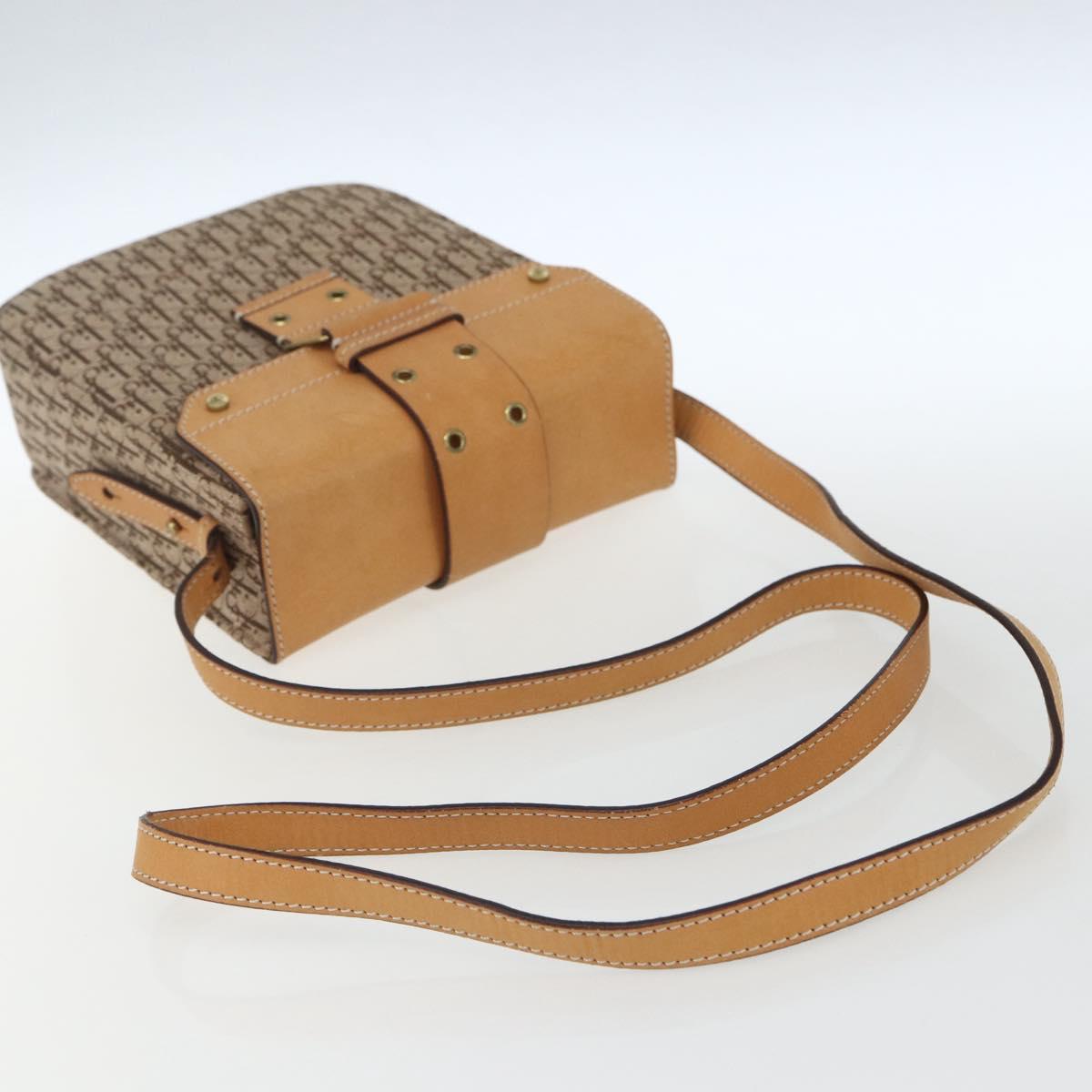 Christian Dior Trotter Canvas Street chic Shoulder Bag Beige Gold Auth ki6338