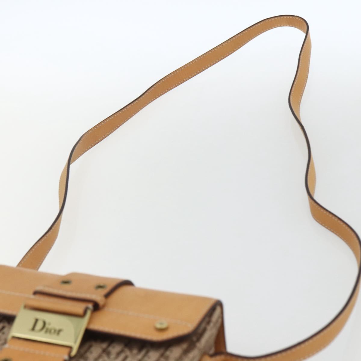 Christian Dior Trotter Canvas Street chic Shoulder Bag Beige Gold Auth ki6338