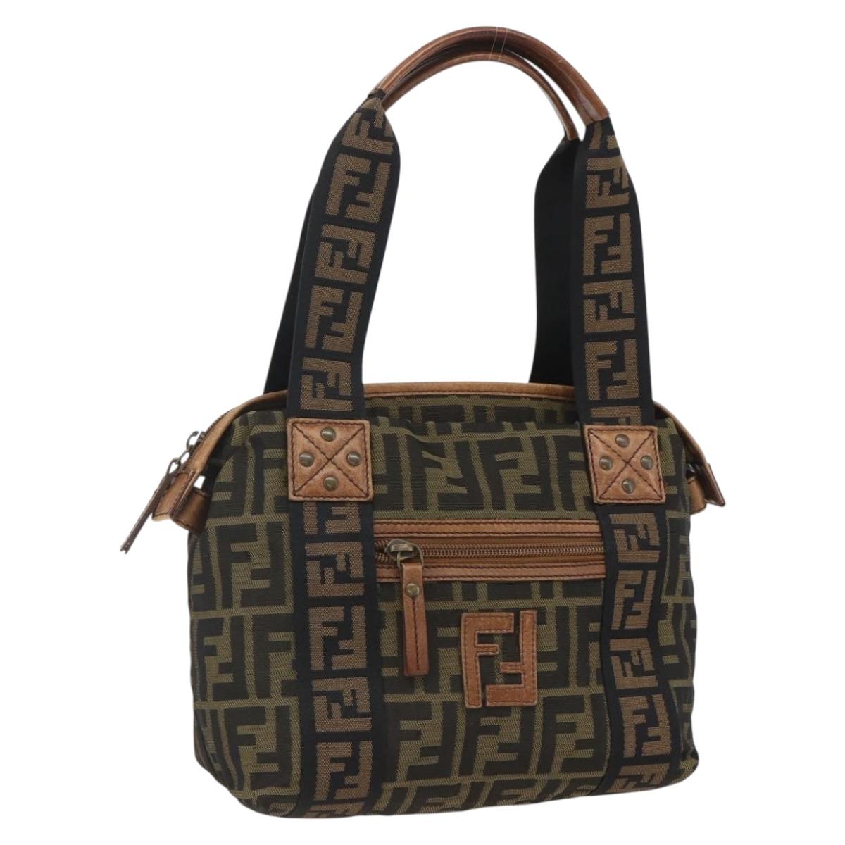 FENDI Zucca Canvas Tote Bag Black Brown Auth ki6340