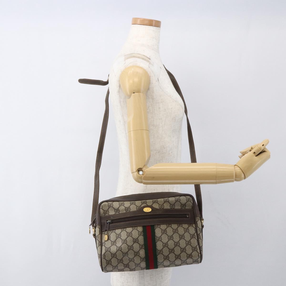 GUCCI GG Supreme Web Sherry Line Shoulder Bag PVC Beige 72 001 4071 Auth ki6343
