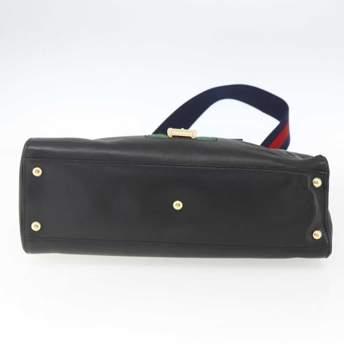 GUCCI Web Sherry Line Silvi Tote Bag Leather 2way Black Gold 453790 Auth ki6344