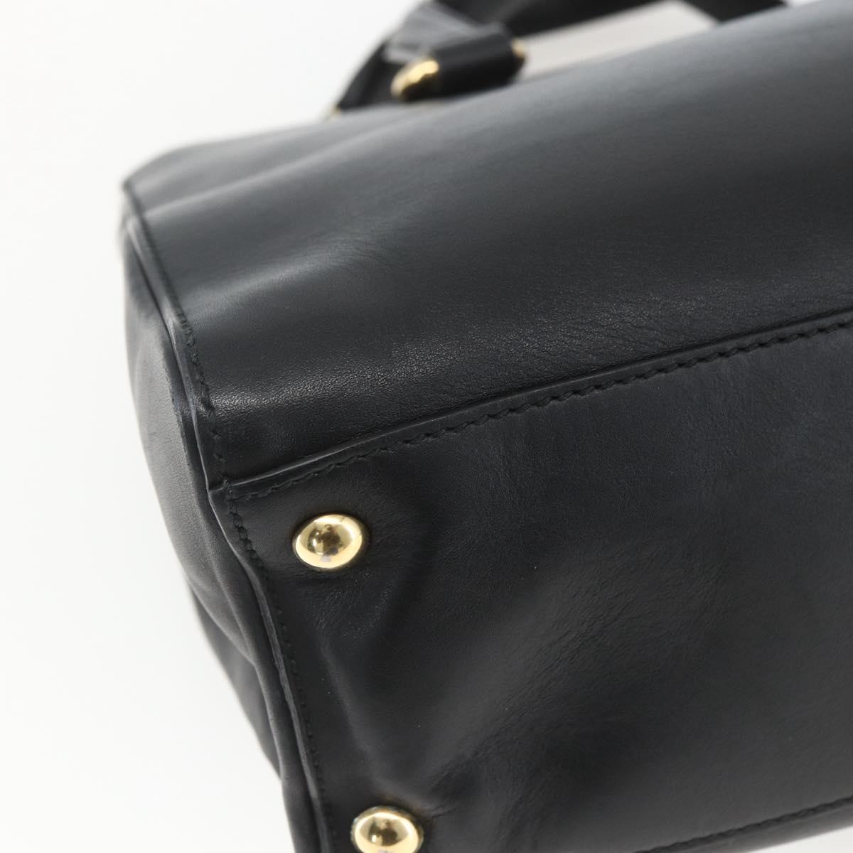 GUCCI Web Sherry Line Silvi Tote Bag Leather 2way Black Gold 453790 Auth ki6344