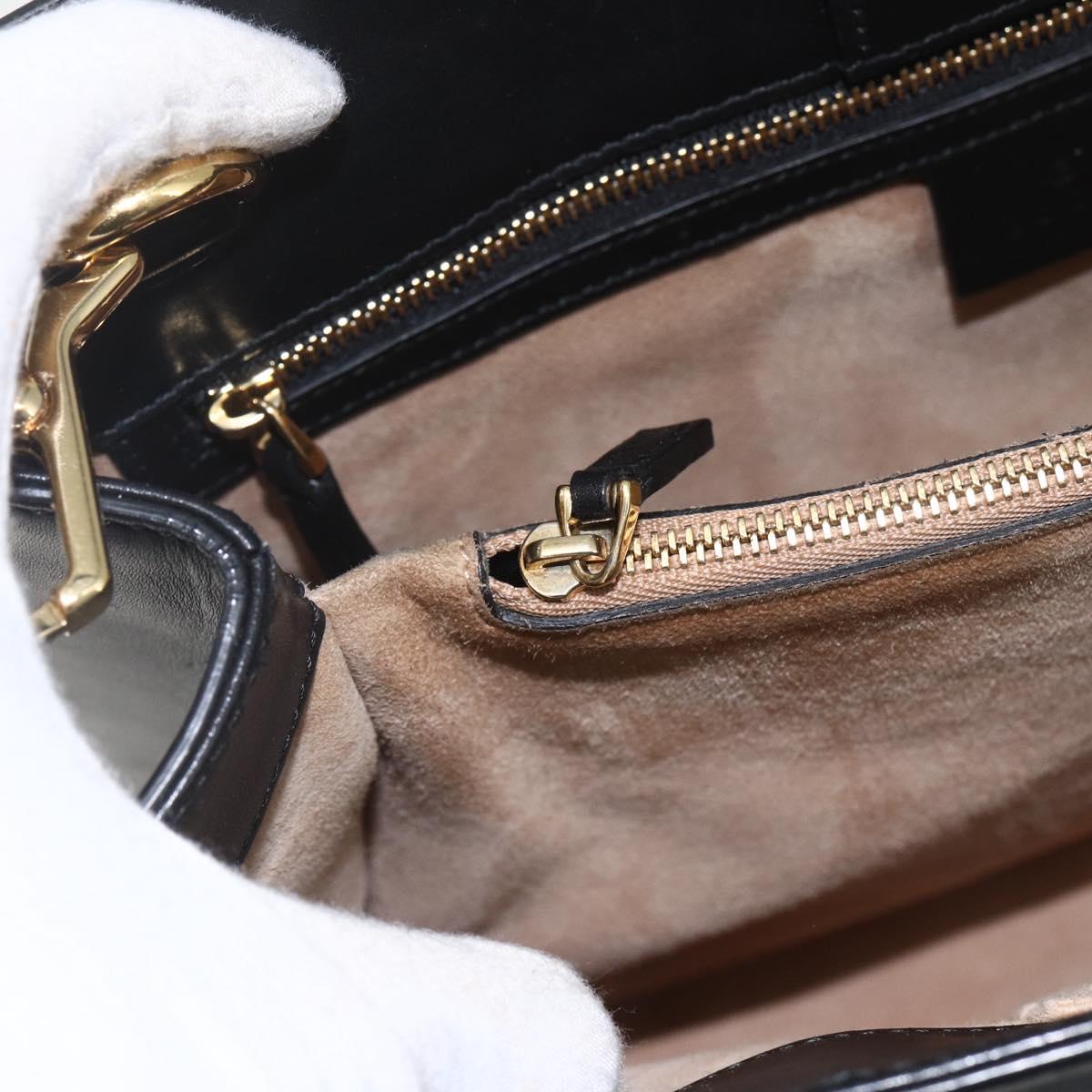 GUCCI Web Sherry Line Silvi Tote Bag Leather 2way Black Gold 453790 Auth ki6344