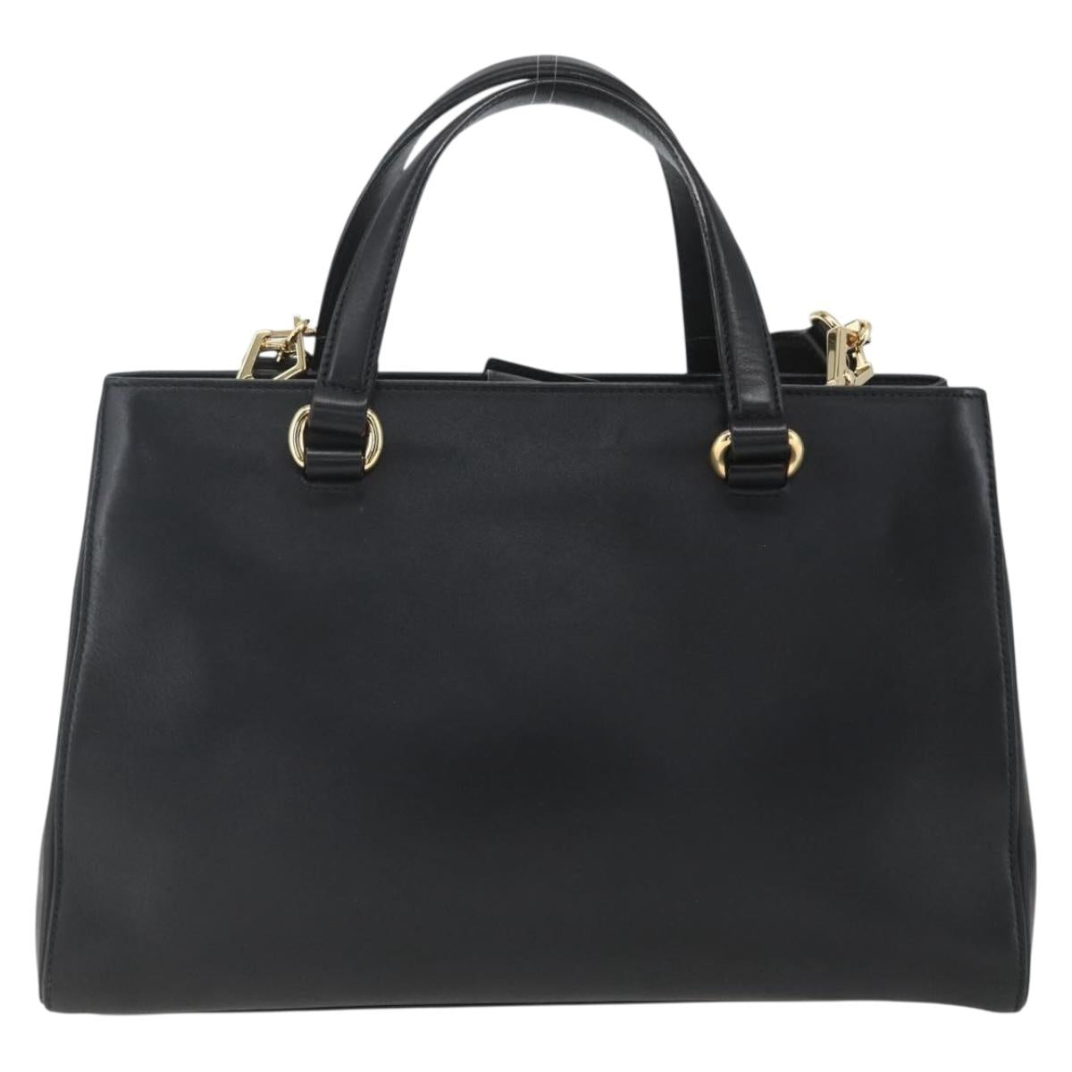 GUCCI Web Sherry Line Silvi Tote Bag Leather 2way Black Gold 453790 Auth ki6344