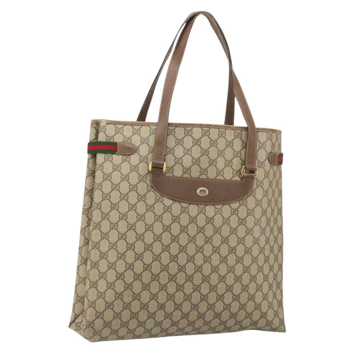 GUCCI GG Supreme Web Sherry Line Tote Bag PVC Beige Gold 39 02 091 Auth ki6348