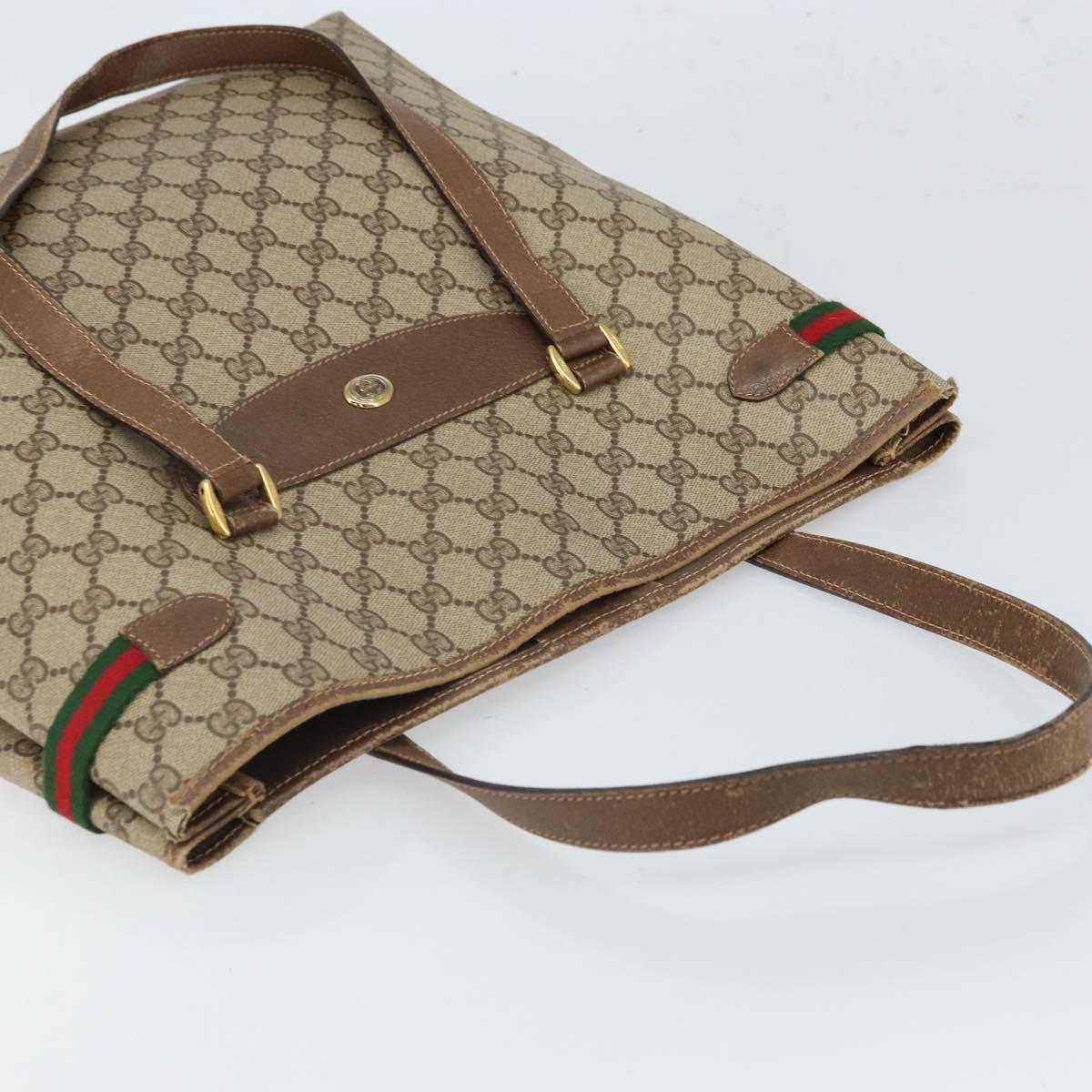 GUCCI GG Supreme Web Sherry Line Tote Bag PVC Beige Gold 39 02 091 Auth ki6348