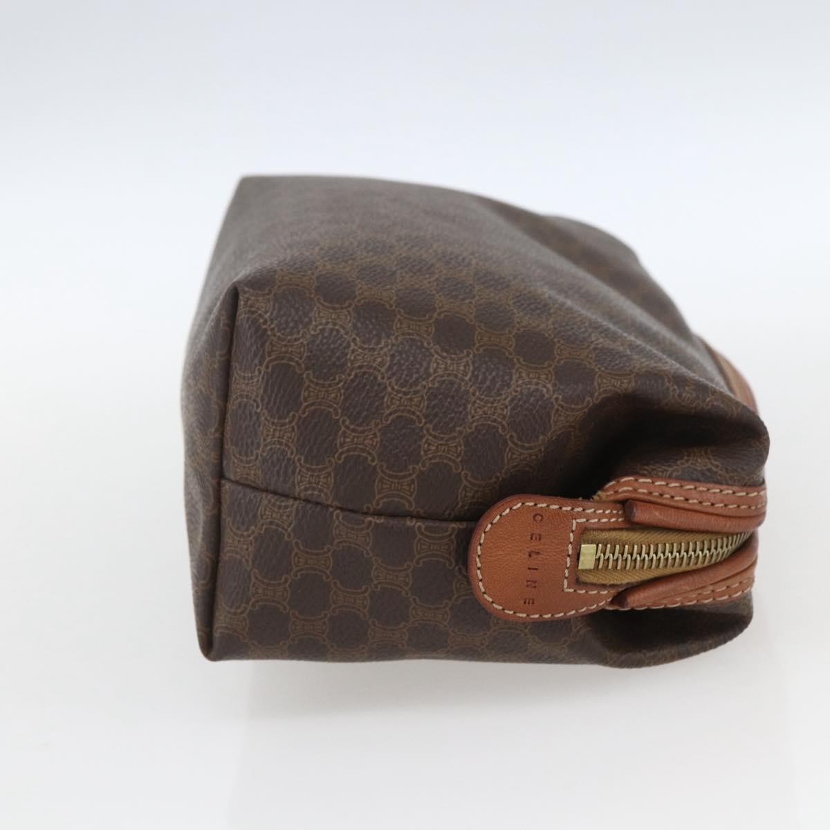 CELINE Macadam Canvas Pouch PVC Leather Brown Gold Auth ki6353